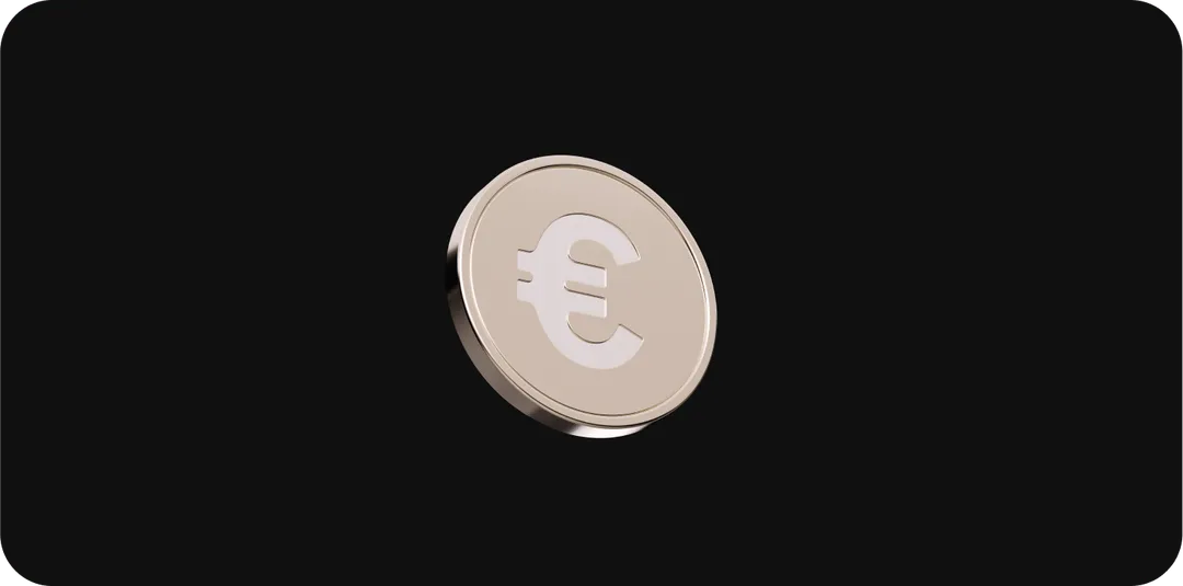 Metalic euro coin floating